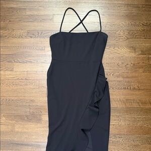 Women’s Black Strappy Ruffle Long Dress - Elegant Evening Wear